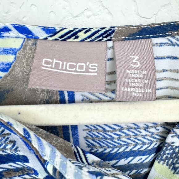 Chico's Womens Flowy Blouse Top Size XL Geo Print Classic Office Career Blue - Picture 2 of 8